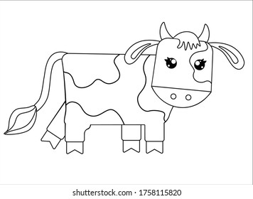 Bull - symbol 2021 - linear, stylized vector illustration for coloring. Calf - a cute picture for a children's coloring book. Outline.