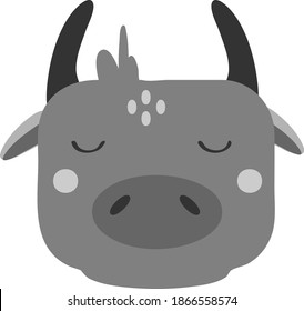  Bull symbol 2021 New Year  cute hand drawn illustration   isolated on white. Vector illustration decor element. Year of the ox