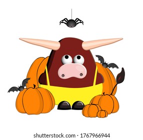 The bull is a symbol of 2021. Zodiac Taurus. Year of the calf. ox character is cute. isolated on a white background. year of the bull postcard