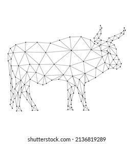 Bull, symbol of horoscope according to Eastern calendar, from abstract futuristic polygonal black lines and dots. Vector illustration.