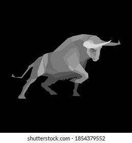 Bull symbol. Isolated on black background. Geometric silhouette. Black and white triangle.