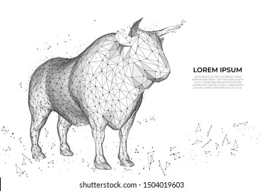 Bull symbol of royalty. Cow symbol of fertility, nurturing, and power for centuries.Vector polygonal futuristic image. Polygonal wireframe mesh art.  