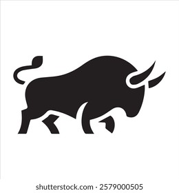 Bull symbol silhouette, Flat Bull logo icon for Web and mobile App, Angry bull logo design, Bull Standing in attack position symbol silhouette, Vector illustration