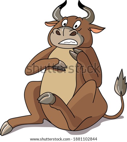 Bull - symbol of the year, very scared, illustration