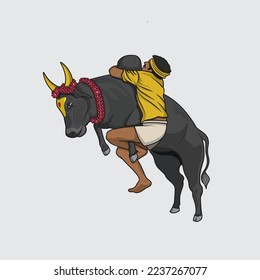 Bull taming sport of Jallikattu vector illustration (Bull Festival)