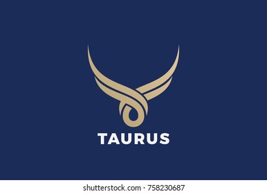 Bull Taurus abstract silhouette Logo design vector template. Golden Steak house butchery meat store Logotype icon.