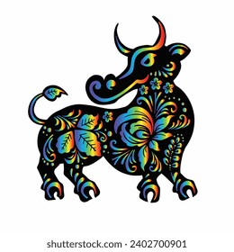 bull, taurus with ethnic rainbow gradient, symbol, vector illustration 