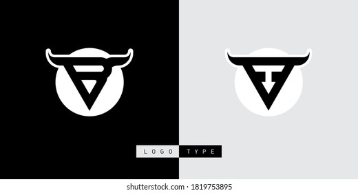 Bull or Taurus. Logotype, design element or icon with letters B and T. Vector.