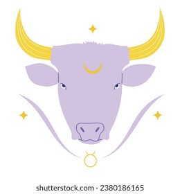 Bull or Taurus, second zodiac sign in astrology, guided by the Moon. Isolated vector illustration