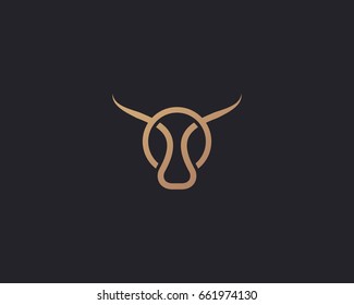 Bull taurus vector logo. Linear cow steak creative logotype
