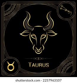 Bull Taurus Zodiac Sign, Symbol, Stellar Star Constellation, Horoscope and Astrology, Fortune-Telling Square Badge Icon Vector Illustration