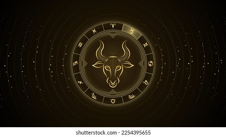 Bull Taurus Zodiac Sign, Wheel of Twelve Symbol, Horoscope and Astrology, Fortune-Telling, Stellar Backdrop Background