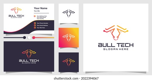 Bull tech logo with creative abstract concept Premium Vector