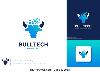 Bull-Technologie, mit Silhouette-Stil, starke Verbindung, Logo-Design-Vorlage.