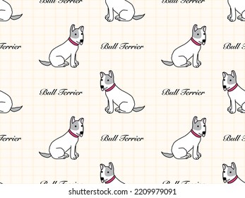 Bull terrier cartoon character seamless pattern on yellow background