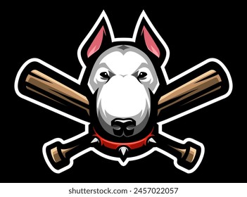 Bull terrier and crossed baseball bats. Fighting dogs. T-shirt print.