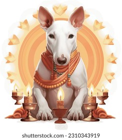 Bull terrier, cute costume,Ed-Al-Ada, the Feast of Sacrifice