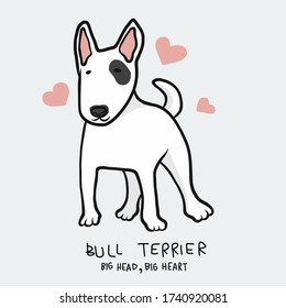 Perro Bull Terrier , Gran cabeza, Gran caricatura ilustrativa vectorial