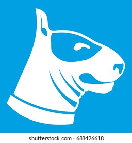 Bull terrier dog icon white isolated on blue background vector illustration