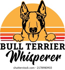 Bull Terrier Dog retro sunset whisperer theme EPS vector art