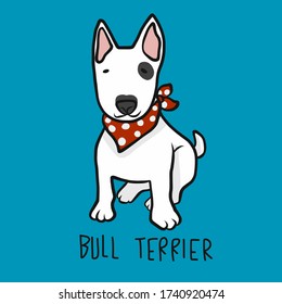 Bull Terrier dog wear red scarf cartoon vector illustration