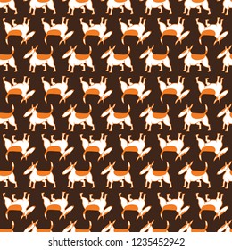 Bull terrier dogs seamless pattern. Background with pets character in doodle simple style. Vector illustration for fabric, textile, wrapping, other surfaces