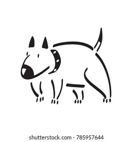 Bull terrier. Hand drawn cartoon dog. Vector doodle illustration.