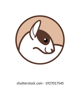 Bull terrier head. Cute dog character. Simple contour vector illustration for logo, emblem, badge, insignia.