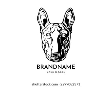 Bull terrier head face logo vector icon, concept black and white color, animal team emblem, design elements, simple illustration