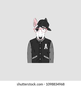 Bull terrier hipster portrait, fashion dogs