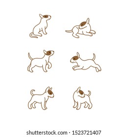 Bull terrier icon set. Different type of  bull terrier. Vector illustration for prints, clothing, packaging, stickers.