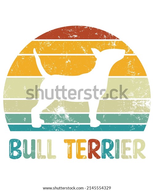 Bull Terrier Retro Vintage Sunset T-shirt Design\
template, Bull Terrier on Board, Car Window Sticker, POD, cover,\
Isolated white background, White Dog Silhouette Gift for Bull\
Terrier Lover