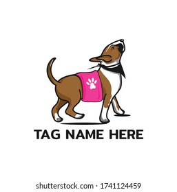 Bull terrier walk tag name design concpet vector