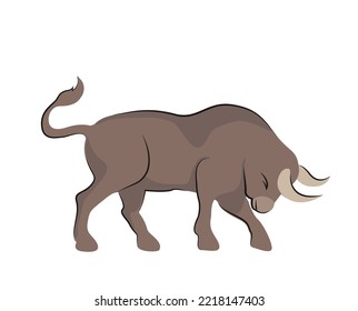 a bull that is about to give a push, or maybe it's a calf that always goes, no matter what. vector flat illustration isolated on white background.