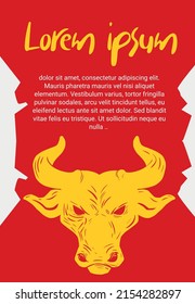 Volante con temática de toros. Señal de vector y cabeza de toro.