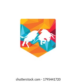 Bull with thunder logo design. Flash electric energy in bull.