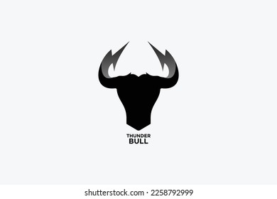 Bull with thunder logo design. with lightning horns, Flash electric energy in bull.