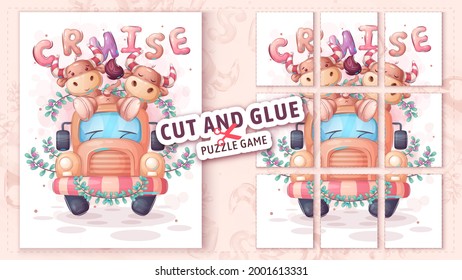 Bull travel, cut and glue - puzzle game.