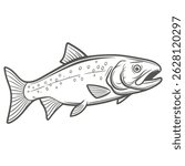 Bull Trout Line Art Illustration, Salvelinus Confluentus