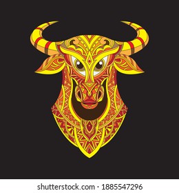 bull t-shirt design. design in a colorful decorative style and very strong outlines for men.