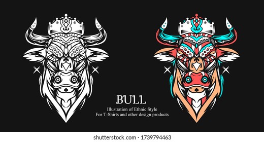 Bull T-shirt Illustration with Ethnic Style