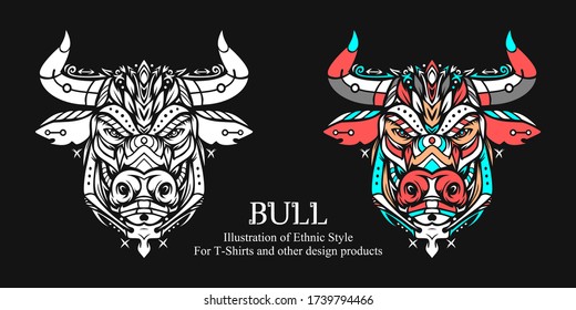 Bull T-shirt Illustration with Ethnic Style