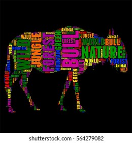 bull Typography word cloud colorful Vector illustration