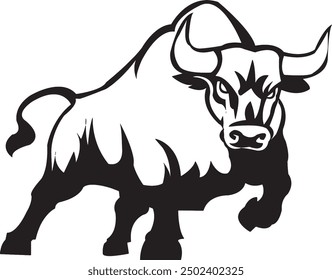 "Bull-Vektorkunst" bietet stilisierte Darstellungen von Stieren, die fette Linien und lebendige Farben verwenden, ideal für Logos, Illustrationen und moderne Designprojekte.