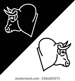 Bull Vector Icon, Lineal style icon, from Animal Head icons collection, isolated on Black and white Background.
