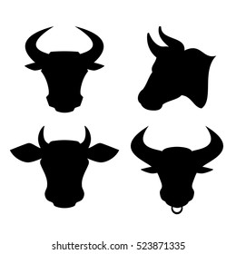 Bull vector icon set isolated on white background. Horned bull cow vector icon.