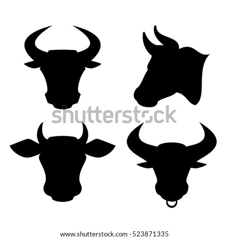 Bull vector icon set isolated on white background. Horned bull cow vector icon.