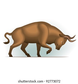 Bull vector illustration in color, financial theme ; isolated on background.