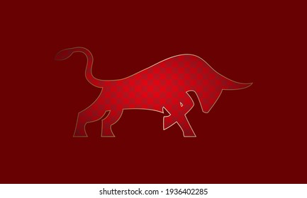 bull vector illustration with gold outline for background or greeting card