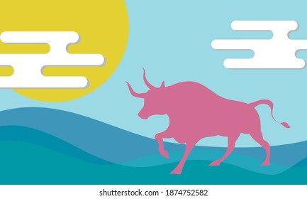 Imagen vectorial de toro, tarjeta de Año Nuevo, Zodiac, 2021